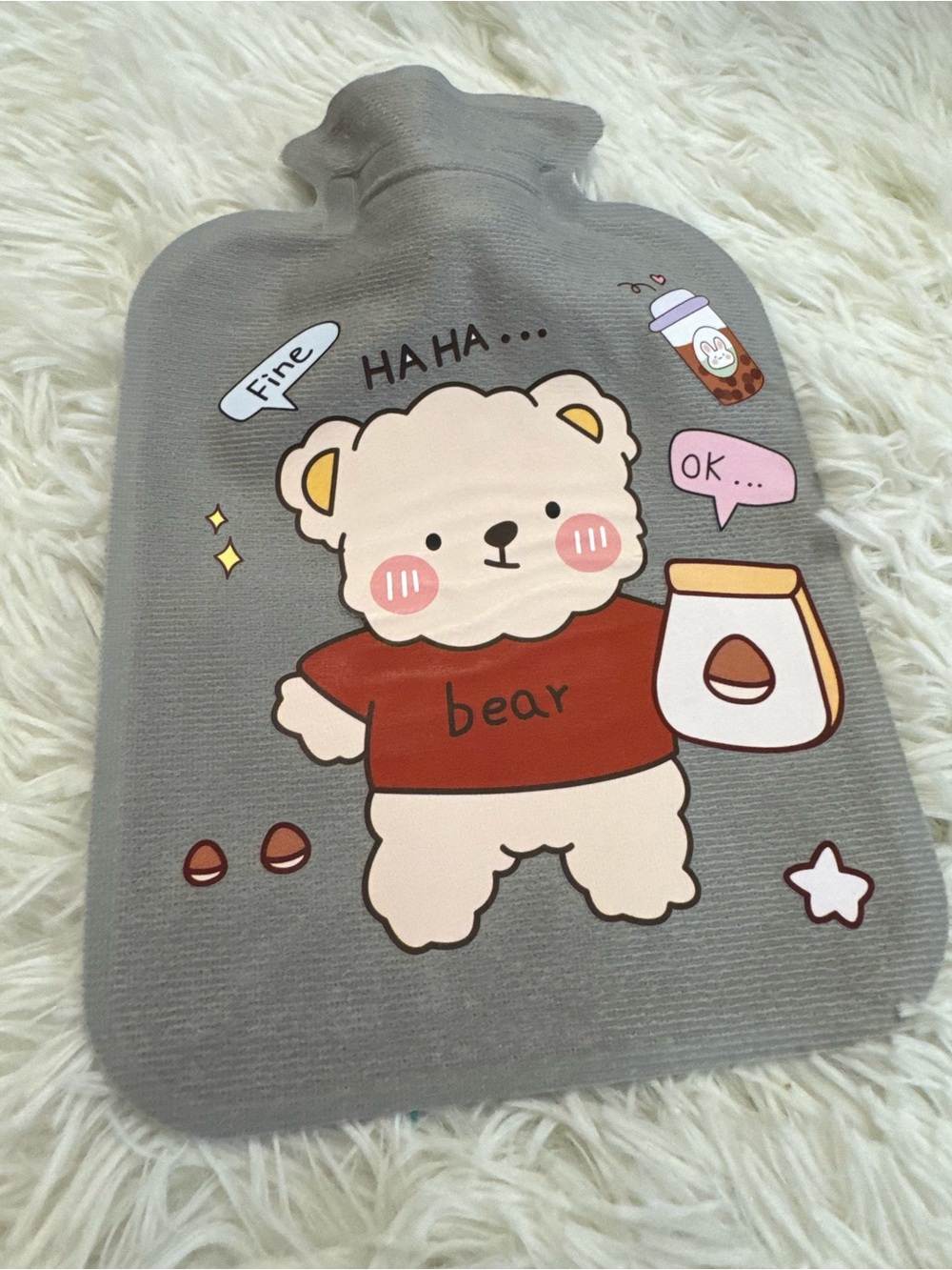 Kids Grey Bear Hot Water Bottle Cover -  painful periods back pain cold weather